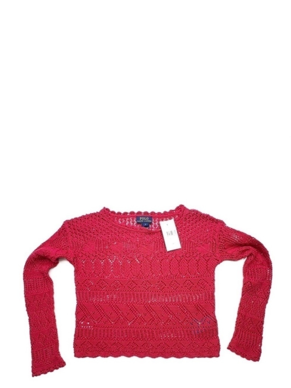Polo Ralph Lauren Girl’s Sweater Size 6X Raspberry Red Cotton Knit Crocheted NWT